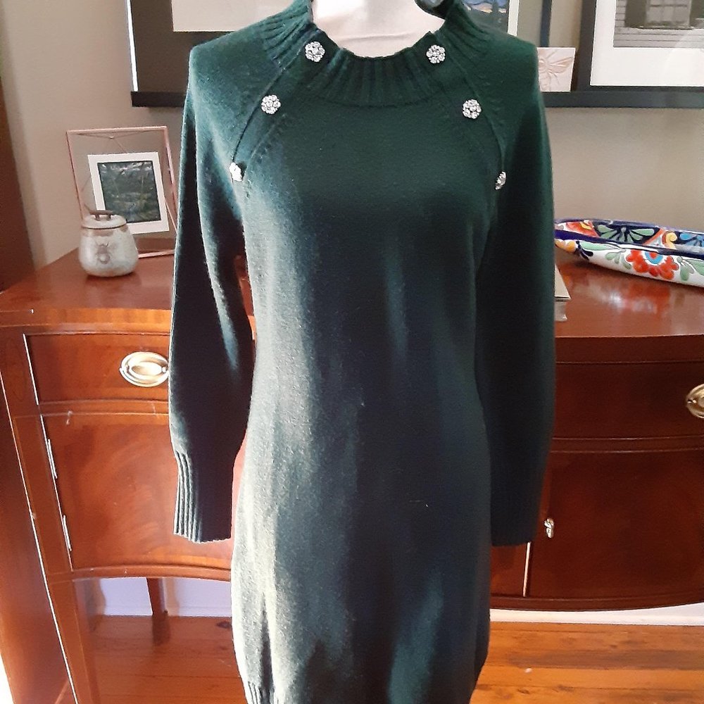 J Crew Cozy Wool Sweater Dress in Forest Green Size M